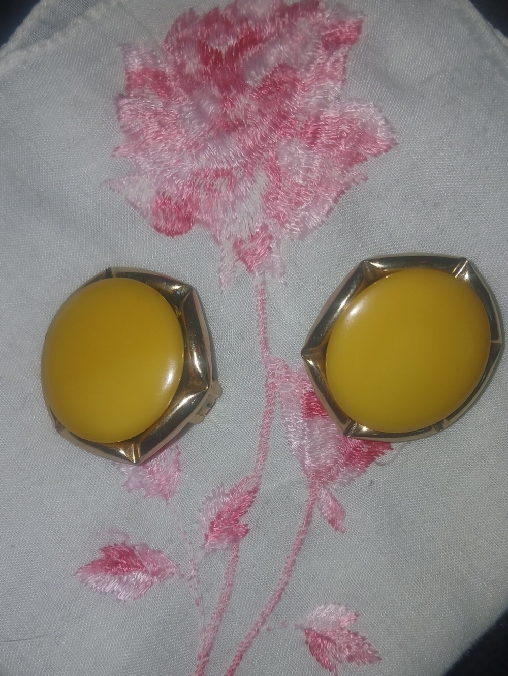 Vintage Yellow Dome Clip-On Earrings with Gold-Tone Setting